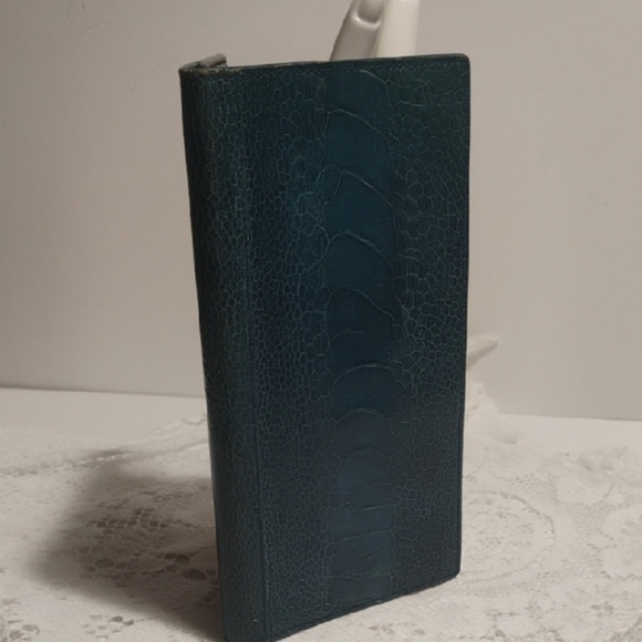YSL Croc Embossed Teal Leather Large Card Holder Wallet (EUC) - Picture 1 of 13